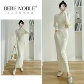 BEBE 连衣裙 NOBLE长款 针织毛衣裙女士秋冬过膝半高领打底百搭长袖