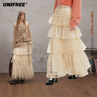 UNIFREE蕾丝长款半身裙