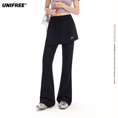 UNIFREE黑色假两件弹力瑜伽裤