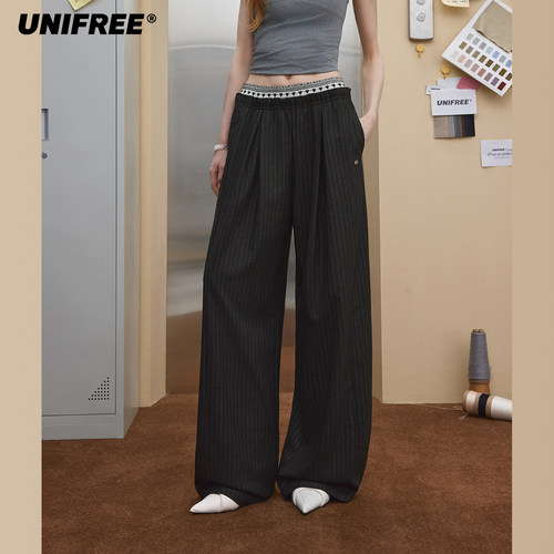 【超能小太阳】UNIFREE条纹西装休闲裤显瘦弯刀裤U263P501E1V1