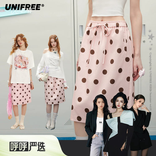 UNIFREE直筒波点半身裙