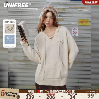 UNIFREE韩系纯色连帽针织衫