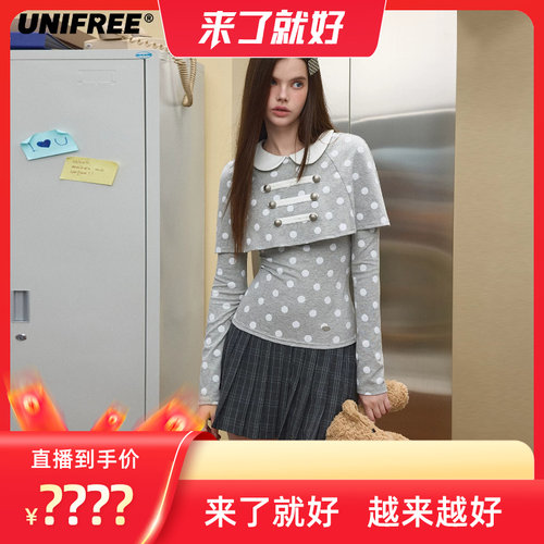 【来了就好】UNIFREE复古波点娃娃领斗篷T恤U263G805G1V1