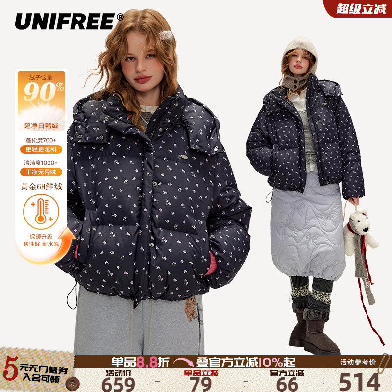 UNIFREE藏蓝色小碎花羽绒服
