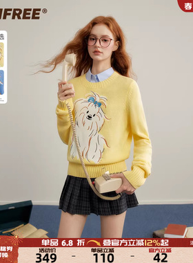UNIFREE可爱小狗套头毛衣2025年新款时尚百搭复古修身