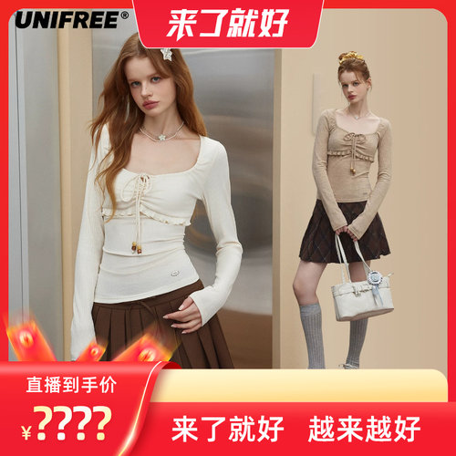 【来了就好】UNIFREE白色韩系针织T恤女秋季U263G815G1G1