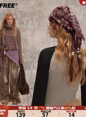 UNIFREE腰果花复古三角巾头巾丝巾叠穿配饰屁帘搭配时尚绑腰围巾