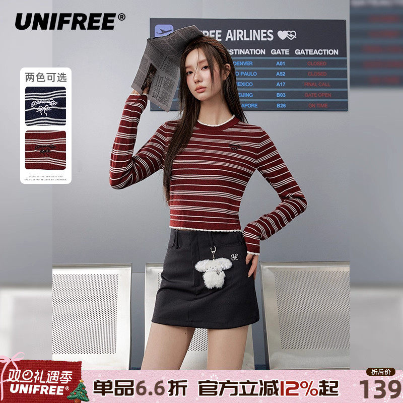 UNIFREE撞色条纹毛针织衫