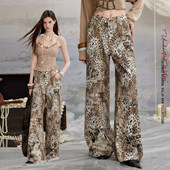 宽松辣妹直筒阔腿拖地裤 UNIFREE豹纹链接满印花休闲裤 26年春新款