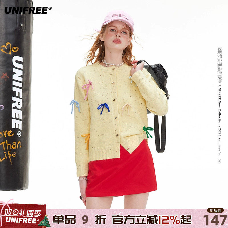 UNIFREE点彩立体蝴蝶结针织衫