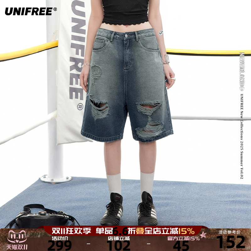 UNIFREE复古风牛仔短裤