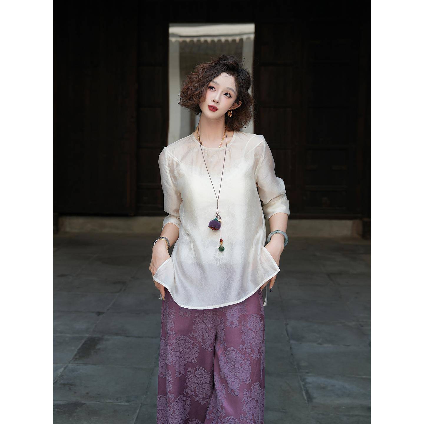 yolo宥娄?朦衫? 新中式早秋轻奢人丝高级感衬衫长袖防晒上衣女