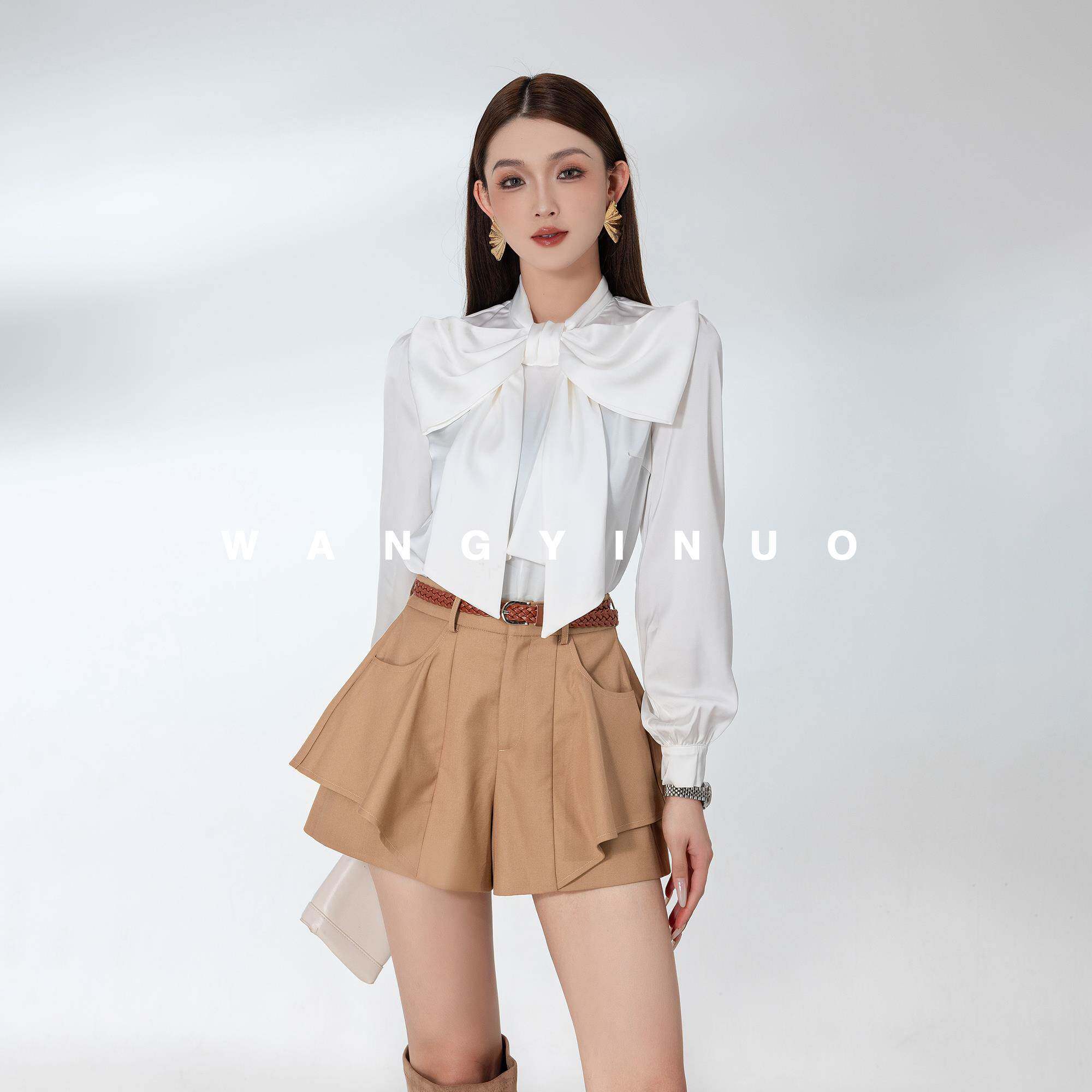 MD依诺【蝴蝶少女】2025早秋新品时尚轻奢气质显瘦蝴蝶结长袖上衣