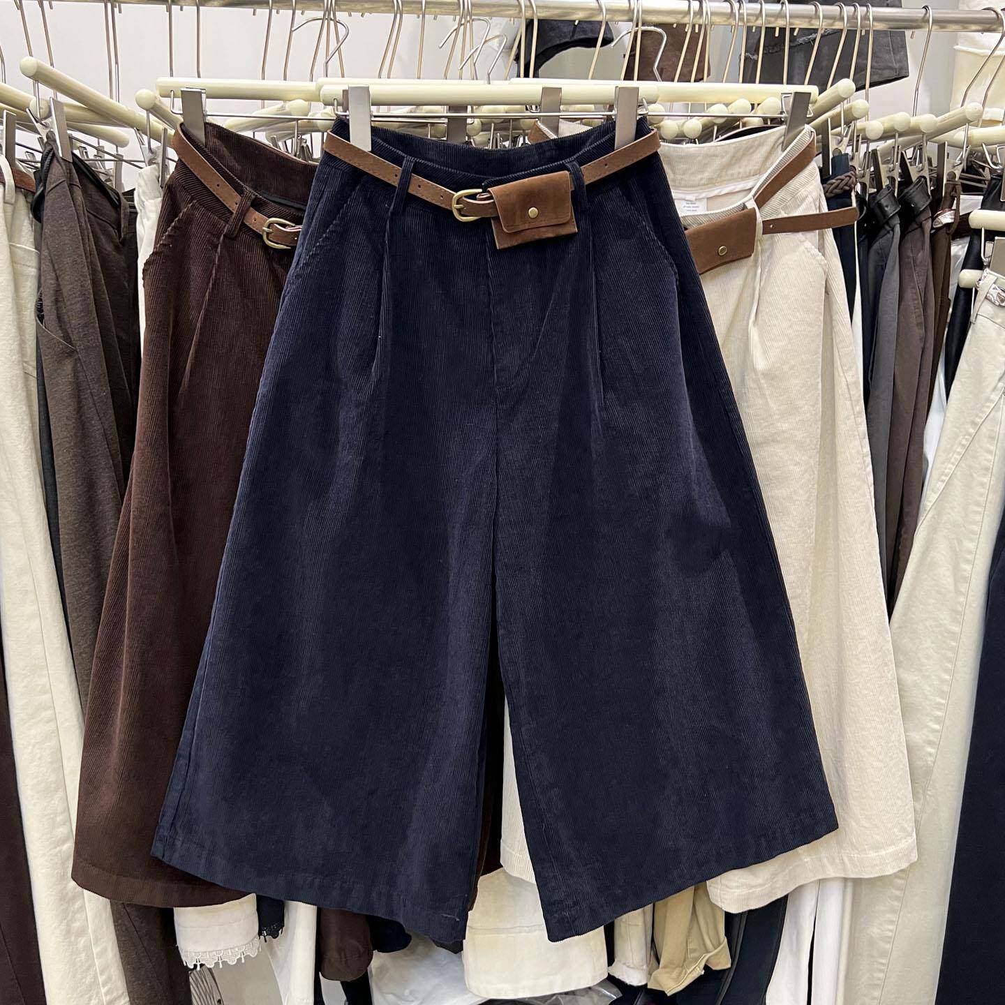 2025秋新时尚条绒裤休闲裤宽松显瘦灯芯绒八分裤直筒阔腿裤靴裤女