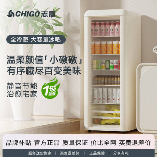 【一级能效】志高小冰吧家用小型复古冰箱客厅透明冷藏保鲜柜酒柜