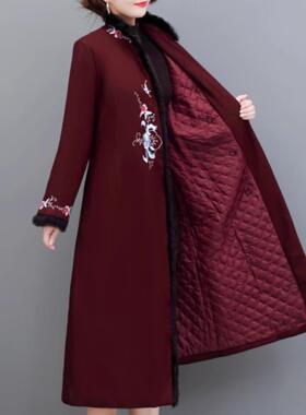 Capacity Kiss喜婆婆冬季红色新中式旗袍连衣裙婚晏装女保暖外套