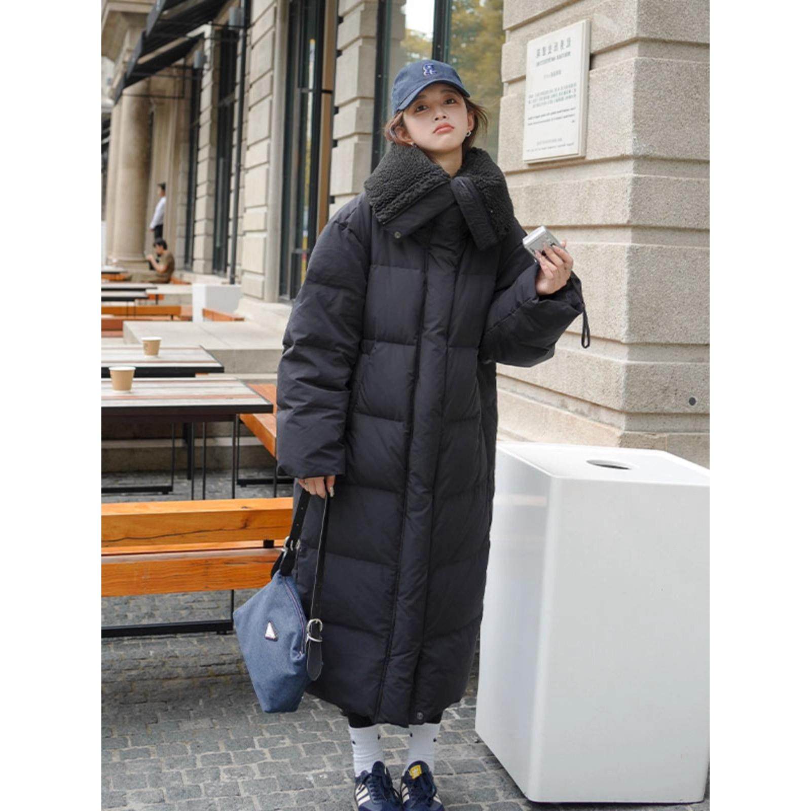 Baulmain Paul长款大翻领过膝羽绒服女冬季韩版白鸭绒面包服外套