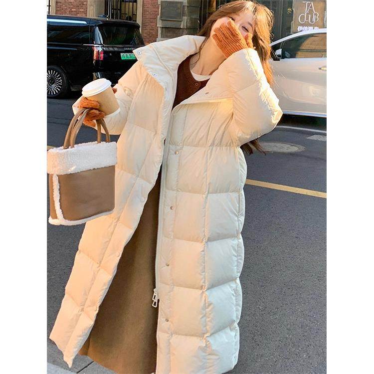 Baulmain Paul白色长款过膝到脚踝立领羽绒服新款韩系白鸭绒外套
