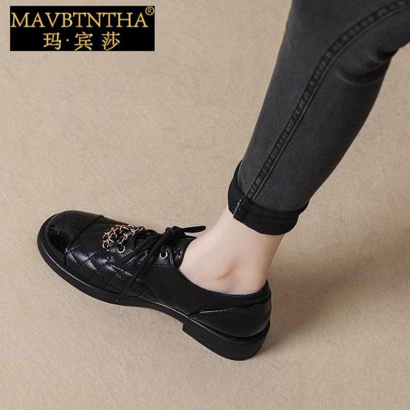 玛宾莎小香风真皮系带深口女士新款山茶花菱格英伦系带深口单鞋女,女鞋,深口单鞋,淘宝优惠券,粉丝福利购,淘宝优惠卷