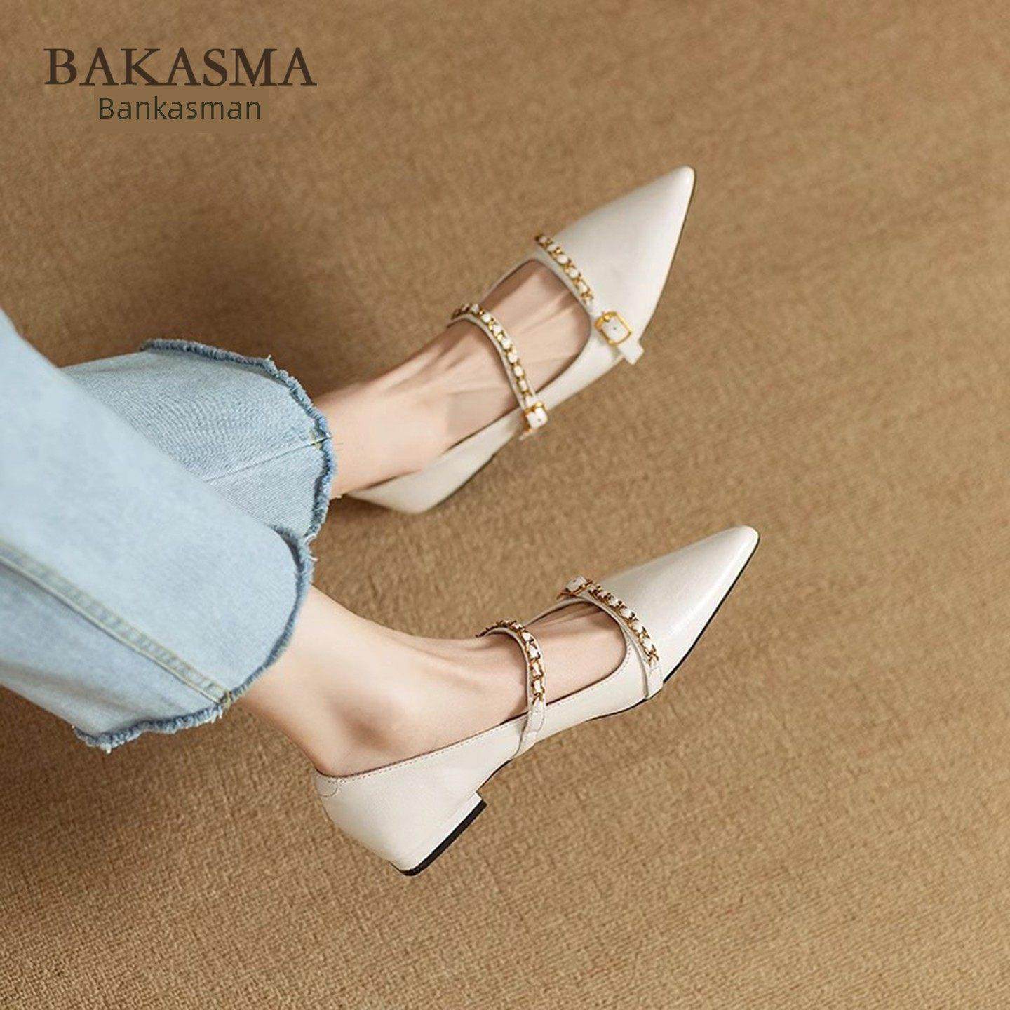 BAKASMA法式玛丽珍鞋新款女士尖头软底金属扣一字带平底百搭单鞋,女鞋,玛丽珍鞋,淘宝优惠券,粉丝福利购,淘宝优惠卷