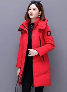 Capacity Kiss红色羽绒服女中长款冬新款时尚显瘦白鸭绒保暖外套