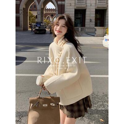 RIXO EXIT小香风短款双面呢大衣女款秋冬今年流行围巾领毛呢外套