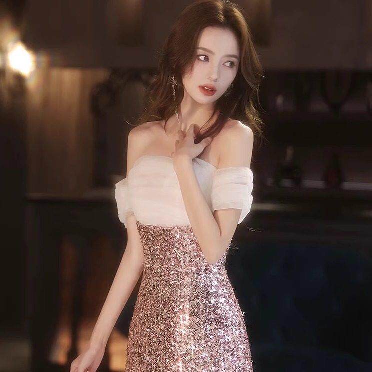 法国Lemond tajoes一字肩晚礼服女高级感轻奢小众宴会法式鱼尾裙