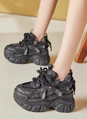 老爹鞋女高级感2024新款轻便覆古做旧擦色厚底9cm增高休闲鞋子女