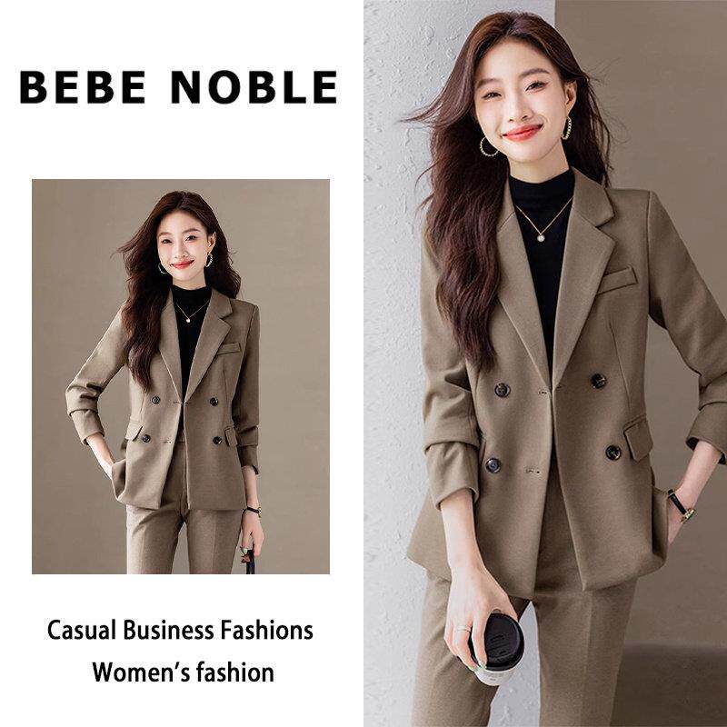 BEBE NOBLE毛呢西装套装女2024秋冬季高级感职业休闲西服两件套