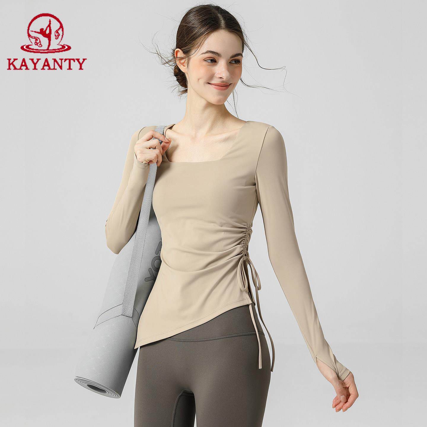 KAYANTY带胸垫运动长袖普拉提瑜伽服收腰显瘦跑步健身训练上衣