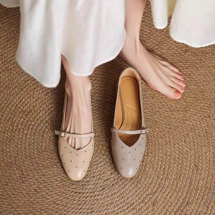 软羊皮铆钉圆头一字带玛丽珍女鞋2025春秋新款软皮平底小皮鞋软底,女鞋,玛丽珍鞋,淘宝优惠券,粉丝福利购,淘宝优惠卷