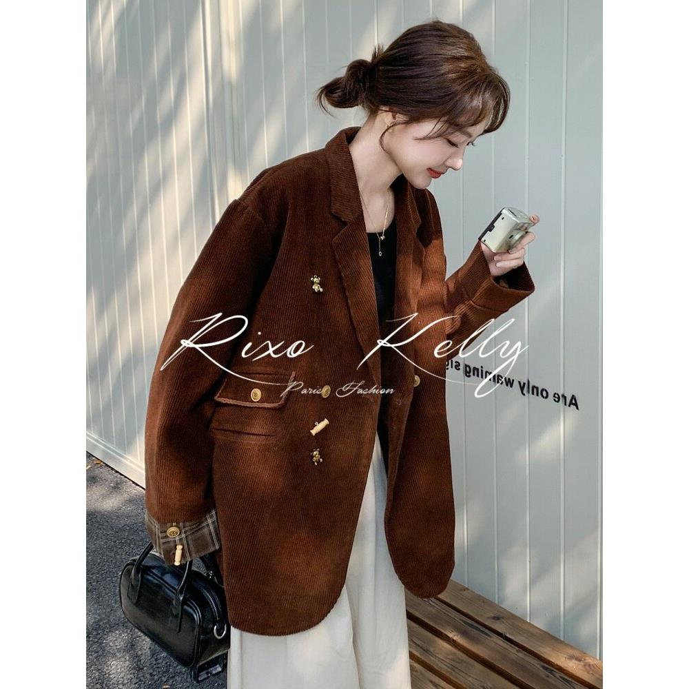 RIXO STREET春秋休闲精致设计覆古氛围感灯芯绒新款女装西装外套
