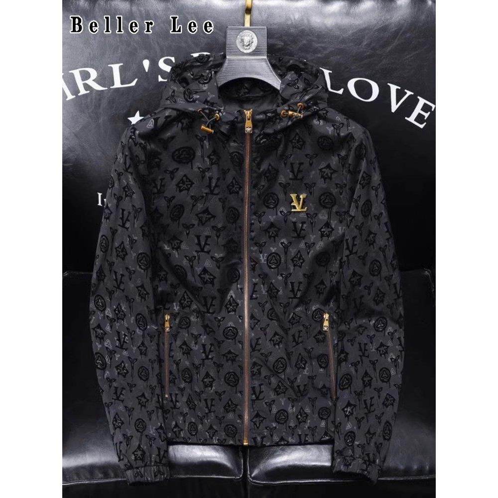 BellerLee 春秋季修身连帽夹克男士高端个性植绒印花帅气外套薄款