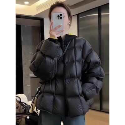 ROUJE ESVIP设计感方块轻薄白鸭绒羽绒服女冬季新款面包服外套潮