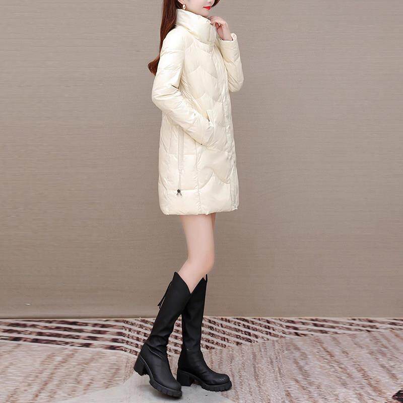 玛古芭白色立领羽绒服女冬季2025新款中长款妈妈加厚保暖大码外套