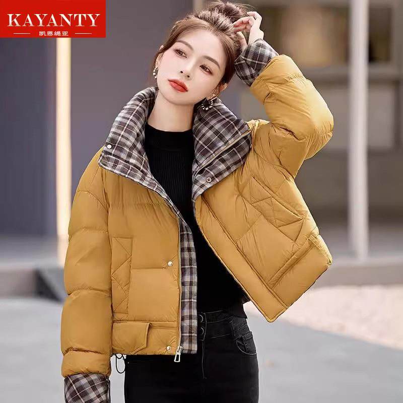 KAYANTY短款羽绒服女冬季2025新款宽松加厚格子拼接面包服外套,女装/女士精品,羽绒服,淘宝优惠券,粉丝福利购,淘宝优惠卷