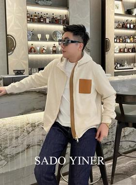 SADO YINER高级感羊毛混纺上衣保暖软糯舒适皮牌连帽外套男夹克潮