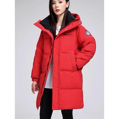 Capacity Kiss红色羽绒服中长款情侣男女加厚白鸭绒保暖显瘦外套