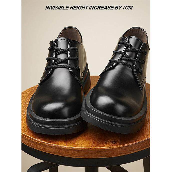 YENR大头马丁靴工装休闲皮鞋隐形增高8cm德比鞋男厚底内增高英伦
