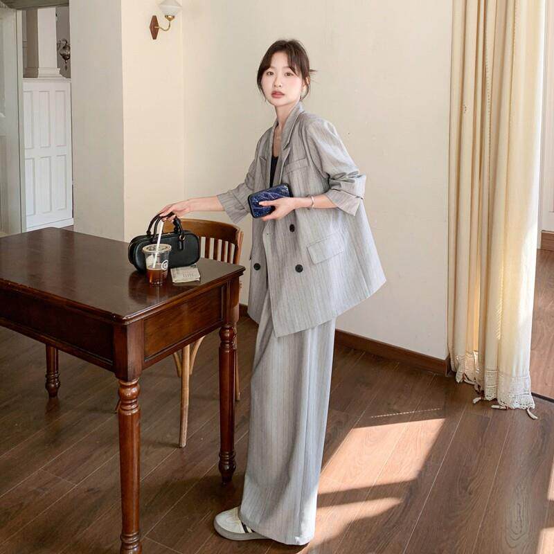 LILY MOST灰色老钱风穿搭西装套装女春季新款小西服阔腿裤两件套