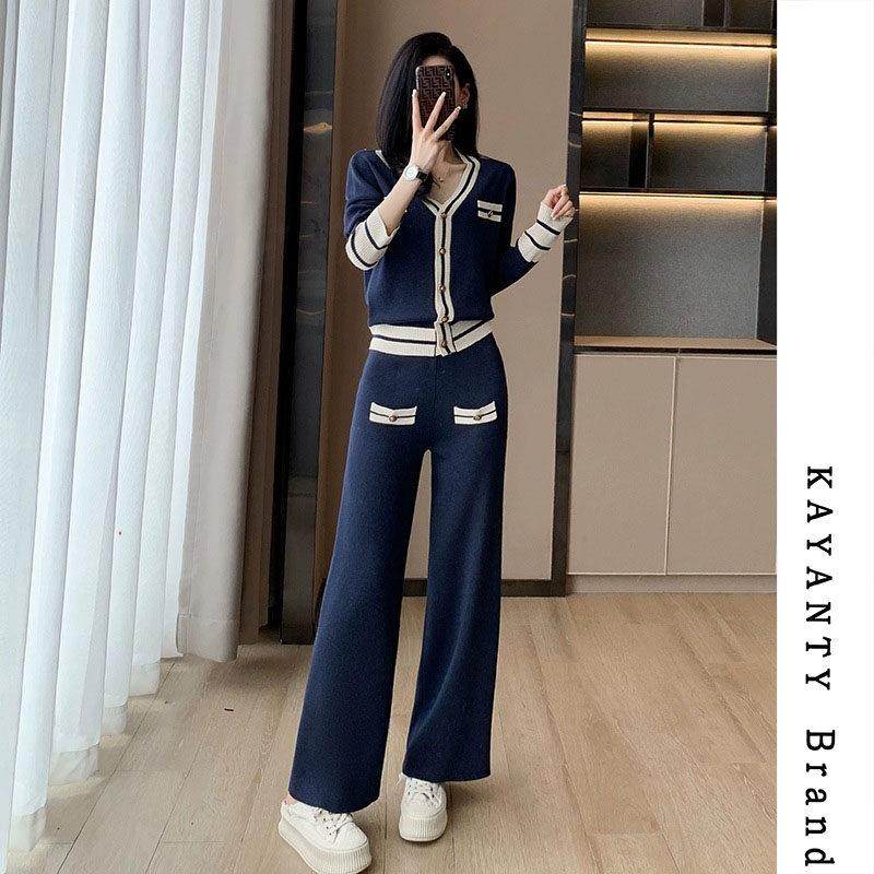 KAYANTY休闲运动套装女2025春秋新款高级感撞色长袖上衣阔腿裤,女装/女士精品,休闲运动套装,淘宝优惠券,粉丝福利购,淘宝优惠卷