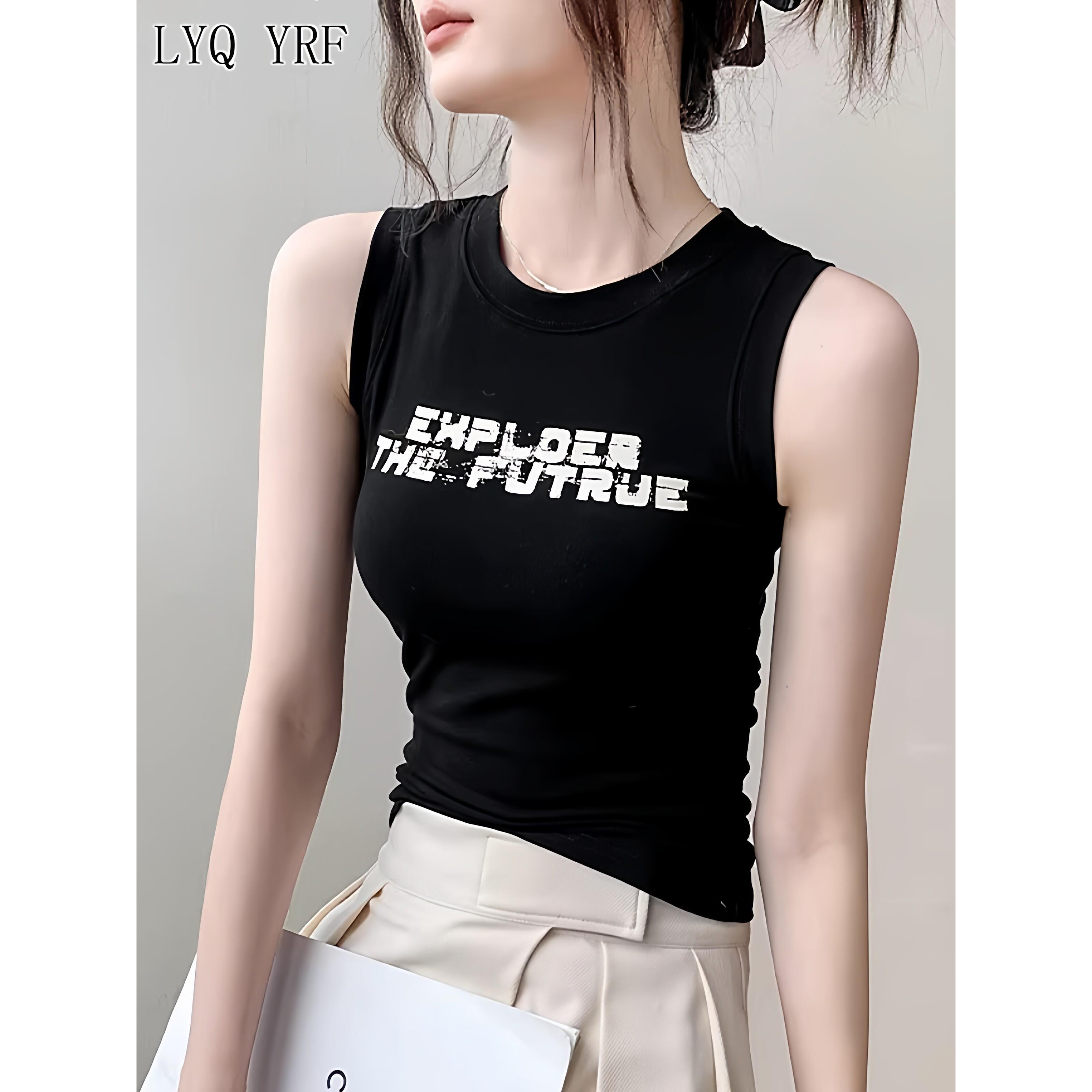 Lyq yrf美式工字背心女夏季新款修身显瘦印花内搭T恤外穿无袖上衣