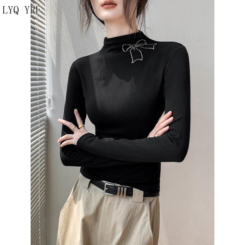 Lyq yrf早秋新款优雅半高领内搭女蝴蝶结巨好看气质修身显瘦上衣