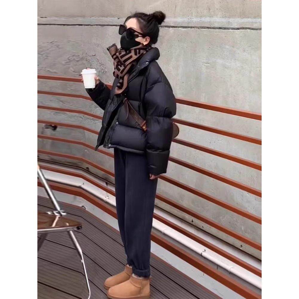 SUPDORX白鸭绒小个子羽绒服女冬短款立领加厚黑色面包服外套