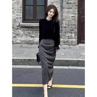 BEBE NOBLE小香风高级感套装女2024秋季气质丝绒上衣连衣裙两件套