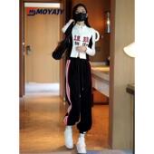 撞色字母卫衣束脚裤 新款 两件套 女2025秋季 MOYAJY品牌休闲运动套装