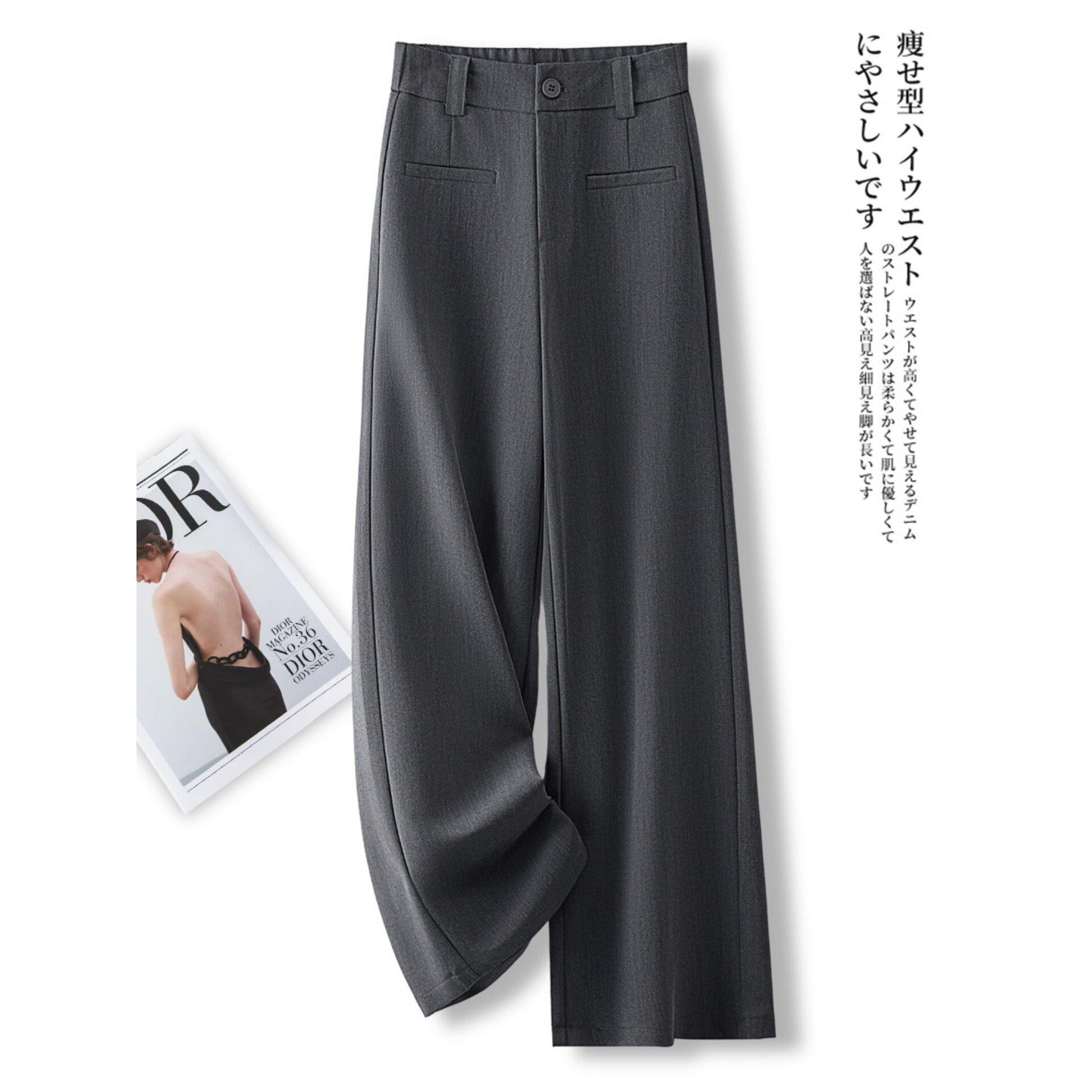 韩国灰色垂坠感阔腿西装裤女2025早秋新款宽松显瘦松弛感直筒裤子