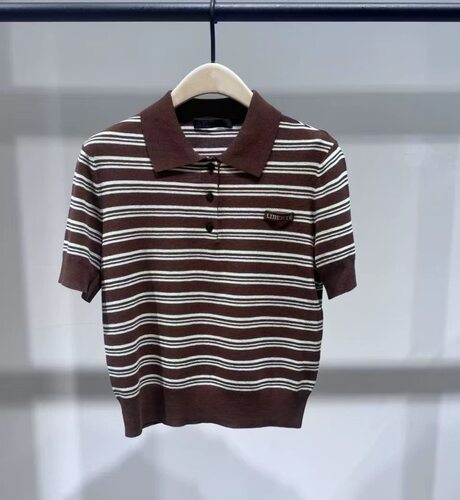 正品针织衫2025秋新品复古条纹POLO领轻薄绵羊毛混纺MBE3SWT022
