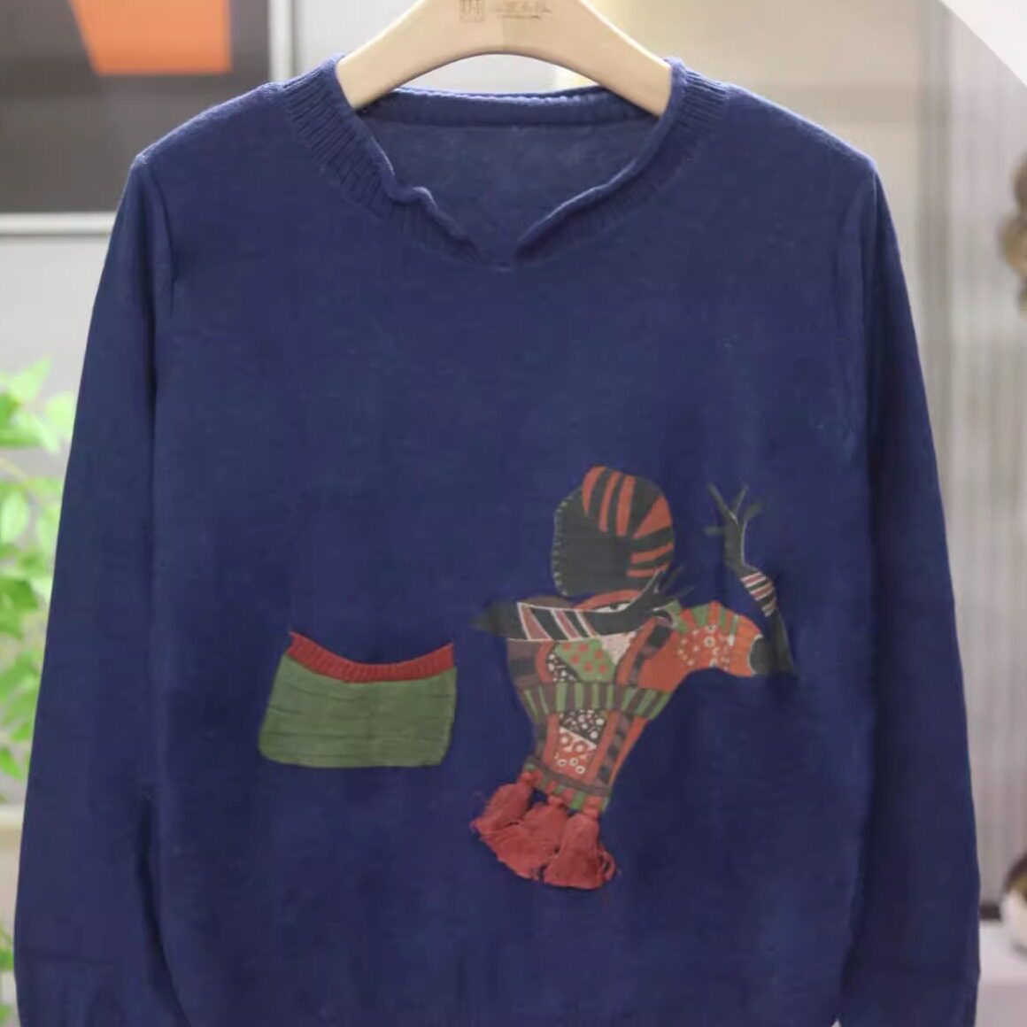 杰然不同春秋新款童趣印花设计感毛衣遮肉显瘦长袖针织上衣 3259