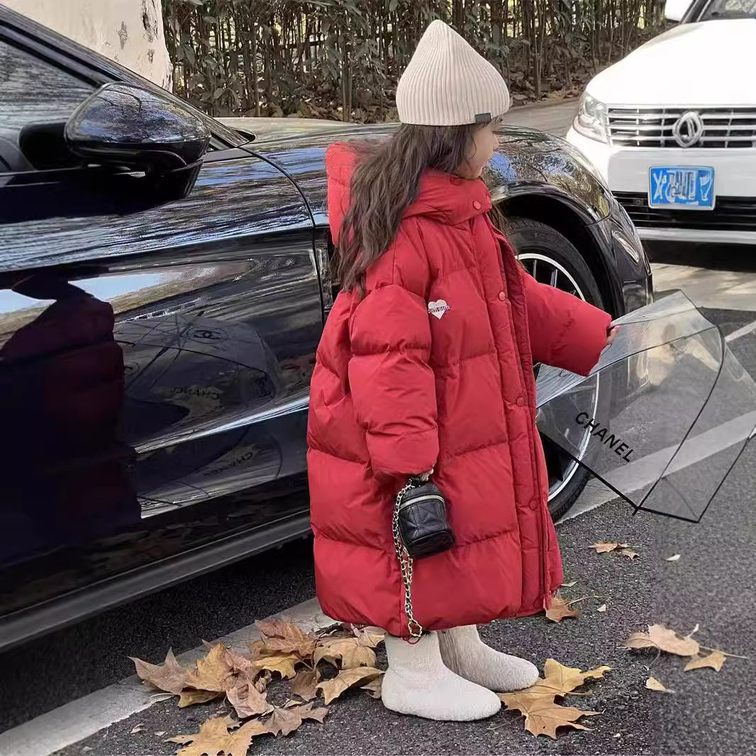 韩系童装2025冬季新款男女童中长款过膝羽绒棉服时尚儿童夹